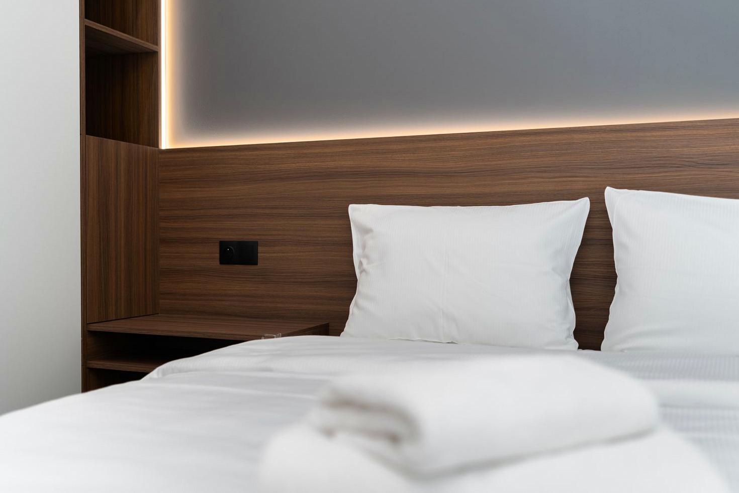 Contemporary hotel room interior at Blissflash.