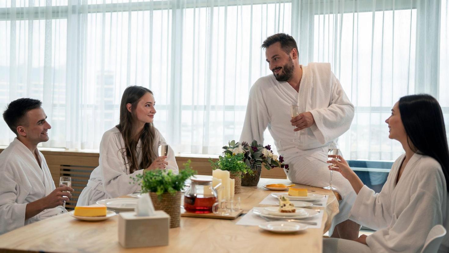 Guests enjoying artisan breakfast at Blissflash Hotel